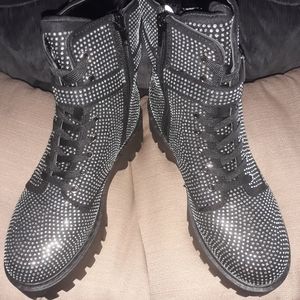 0Rhinestone Platform Combat Boots with Side Pouch